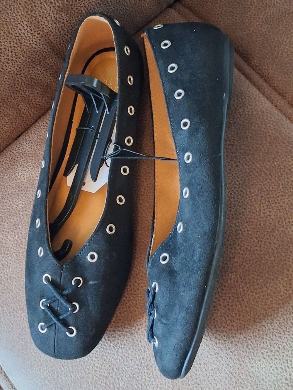 Time And Tru Women's Black Faux Suede Lace-Up Corset Ballet Flats Size 9